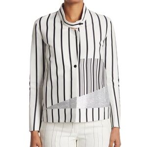 Akris Neal Striped Print Zip Jacket Cotton Black White Silver Barcode 6